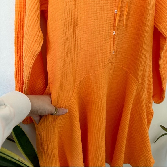 Magaschoni 100% Organic Cotton Gauze Flowy Boho Dress in Turmeric Orange Size M - Picture 6 of 9
